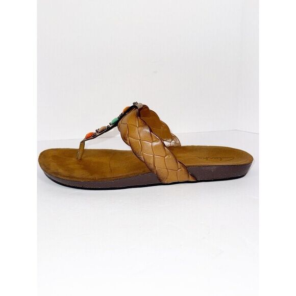 Clarks Thong Sandals Brown Vegan Leather Jewels Boho Western Aztec Coral Braid 8 - Picture 10 of 16